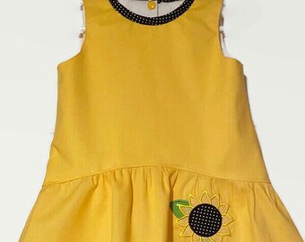 Baby Girl Yellow Sunflower Dress - Cotton Appliquéd Sunflower Dress - Toddler Summer Dresses - Handmade Baby Dresses - Floral Dress