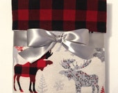 Buffalo Plaid Blanket - Flannel Baby Blanket With Moose - Christmas Baby Blanket - Receiving Blankets - Baby Boy Blanket - Rustic Nursery