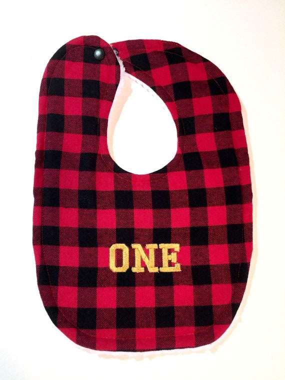 Buffalo Plaid Birthday Bib - Lumberjack Bib - Boys Bib - 1st Birthday - Red Checkered Bib - Smash Cake - Plaid Bib - Photo Prop Il_570xn