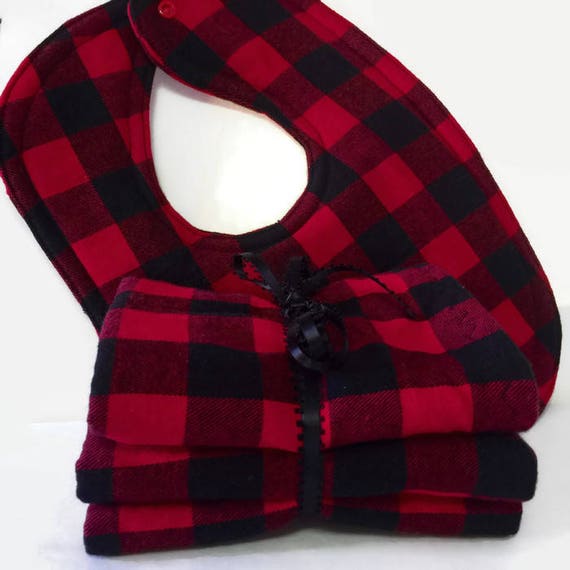 Buffalo Plaid Bib - Baby Boy Gift Set - Flannel Burp Cloths - Lumberjack Baby - Plaid Bib - Gift Set - Red And Black Checkered Bib - Bib Set Il_570xn