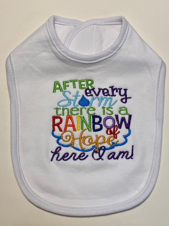 After Every Storm Comes a Rainbow Embroidered Baby Bandana Dribble Bib Gift