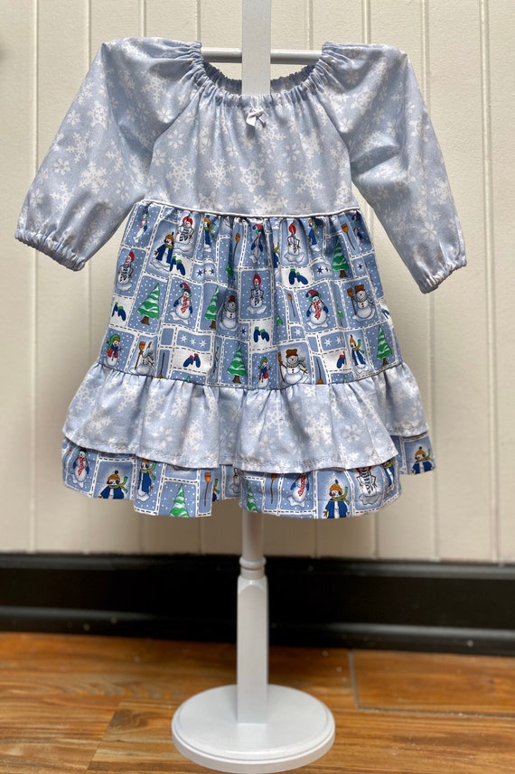 Girls Ruffled Christmas Dress - Blue Snowman Holiday Dress - Toddler Christmas Dress - Custom Christmas Dresses -2T- 3T Il_570xn