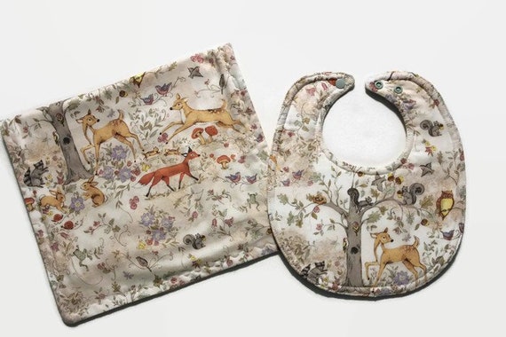 Woodland Bib And Burp Cloth Set Baby Gift Sets Gender Neutral Woodland Bib And Burp Cloth Set Baby Gift Sets Gender Neutral