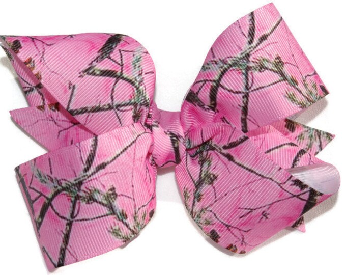 Pink Camouflage Hair Bow Camo Pink Bow Camouflage Hair Clip Etsy