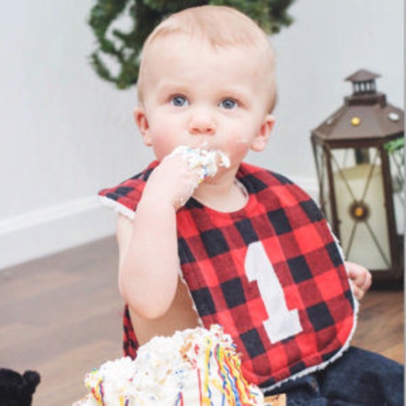 Buffalo Plaid Birthday Bib - Boy Bib - Lumberjack Birthday Bib - Red Checkered Bib - 1st Birthday Bibs Il_570xn