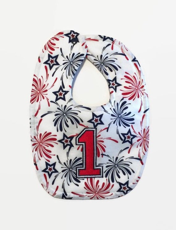 Patriotic 1st Birthday Bib - Baby Boy Birthday Bibs - 4th Of July Birthday Bibs - Red White And Blue Baby Bib - Firecracker Birthday Bib Il_570xn