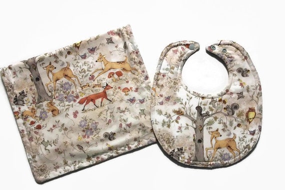 Woodland Bib and Burp Cloth Set - Baby Gift Sets Gender Neutral - Baby Shower Gifts Il_570xn