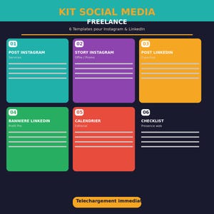 Freelance Social Media Kit — 6 Instagram-, LinkedIn- en Canva-sjablonen | Berichtenverhaal, banner en kalender