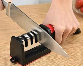 4-Stage Manual Knife Sharpener – Ergonomic Handle, Multi-Function Blade Tool