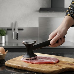 Martelo amaciador de carne robusto em aço inoxidável – Martelo de cozinha de dupla face com cabo de borracha
