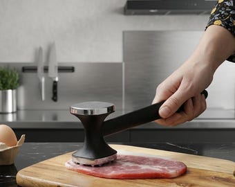 Heavy Duty Stainless Steel Meat Tenderizer Hammer – Dual-Sided Kitchen Mallet with Rubber Grip