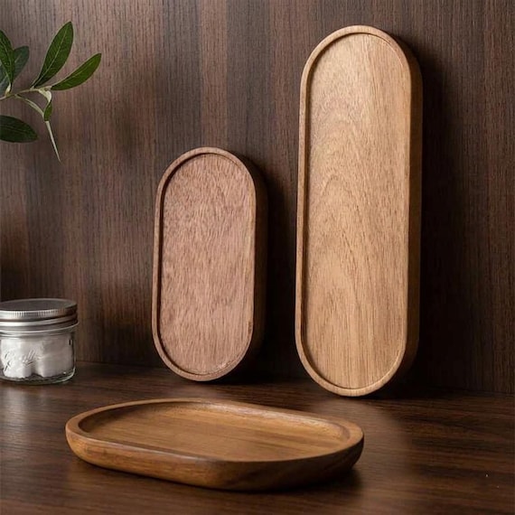 Japanese Solid Wood Oval Serving Tray – Minimalist Dessert, Coffee, Tea Board