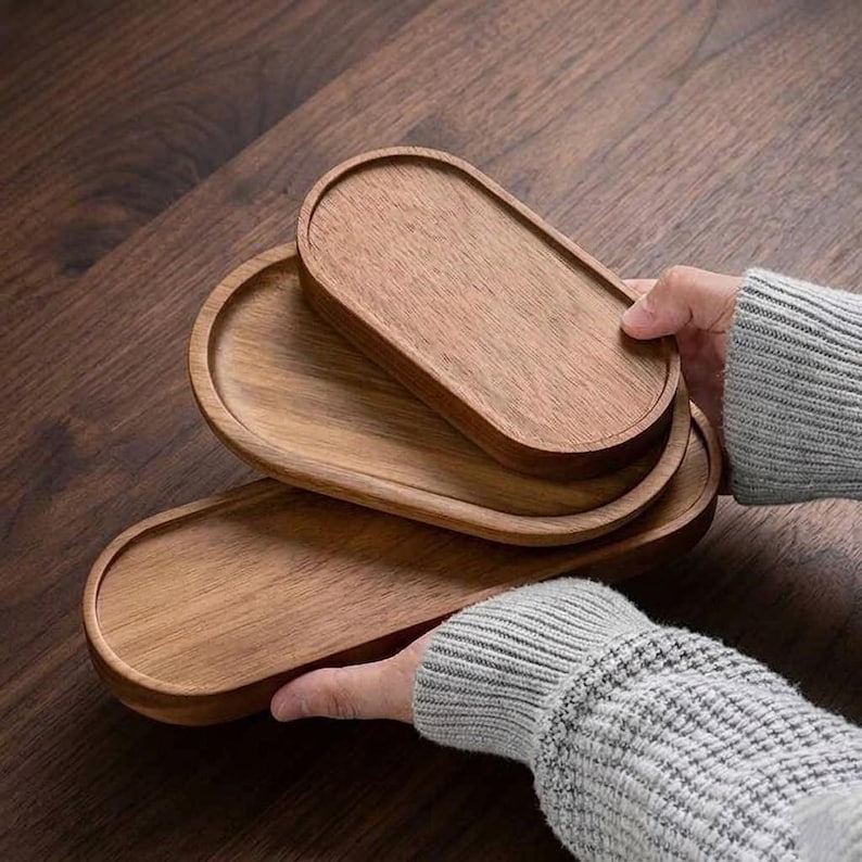 Japanese Solid Wood Oval Serving Tray – Minimalist Dessert, Coffee, Tea Board image 4