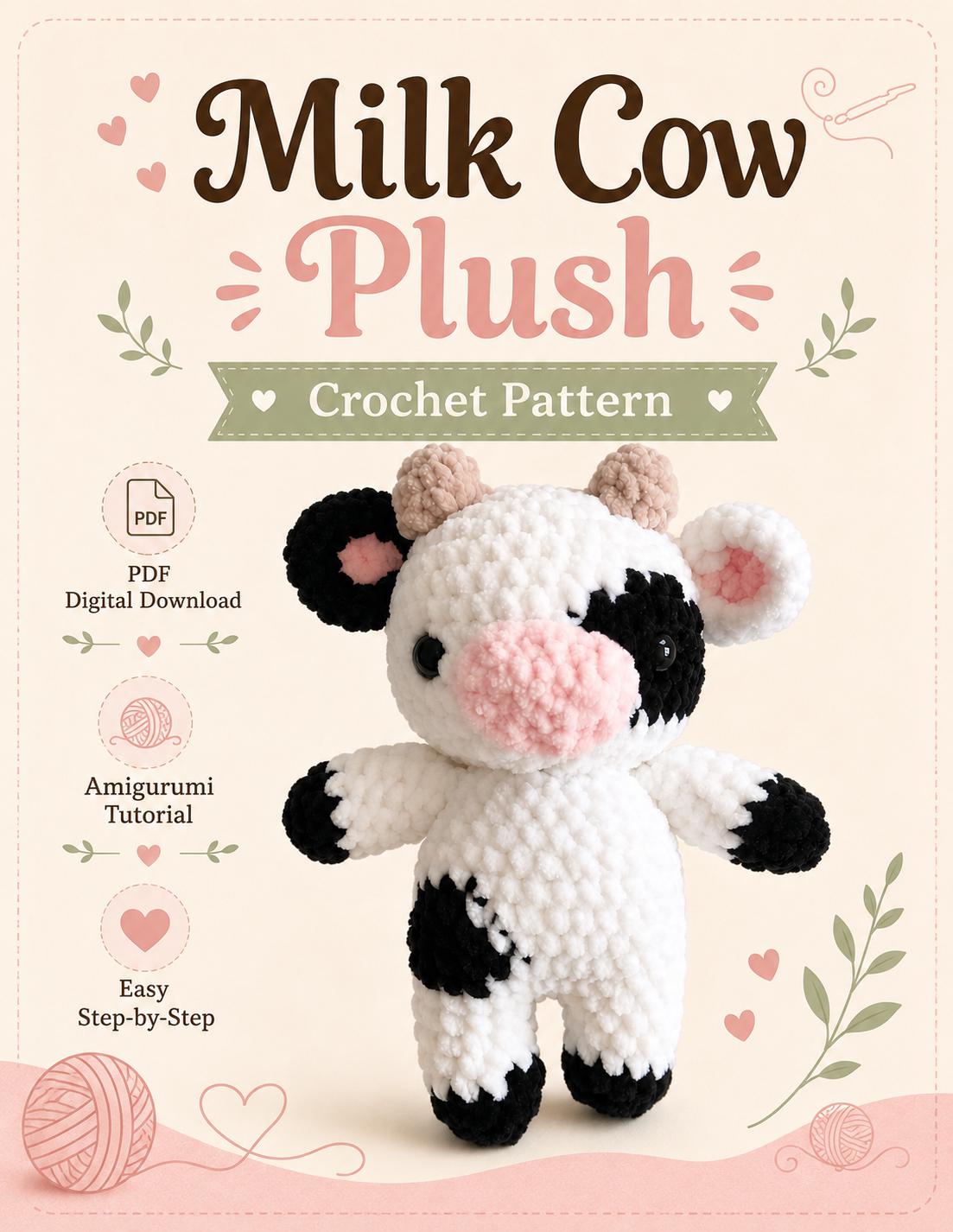 30 Adorable Cow Plush Crochet Patterns for Farmhouse Decor, Gifts, and Cozy Displays 12 Milk Cow Plush Crochet Pattern PDF