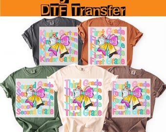 Lazo coqueto para la vuelta al cole, transferencia térmica DTF, lazo de primer grado listo para planchar,