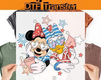 Minnie And Daisy July 4th Ready to Press, Disney Bestie Patriotic DTF Heat Transfer, Independence Day DTF