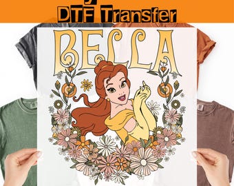 Nostalgic Princess Belle DTF Transfer, Flower Beauty and the Beast Ready To Press, Enchanted Rose Iron-On-Decal