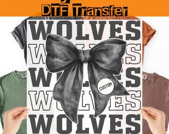 Custom Coquette Wolves Shirt DTF Heat Press, Bow Personalized Mascot Football Ready To Press,