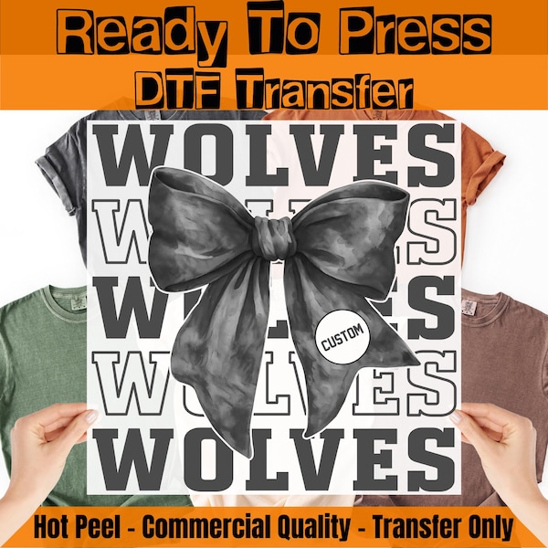 Custom Coquette Wolves Shirt DTF Heat Press, Bow Personalized Mascot Football Ready To Press,