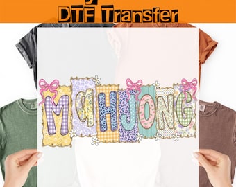 Mahjong Patchwork DTF Transfer, Coquette Mahjong Player Gift Ready To Press, Iron on Decal