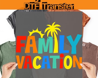 Vacaciones familiares listas para planchar, transferencia DTF de viaje familiar a la playa, vacaciones de verano termoadhesivas, impresión térmica familiar a juego,