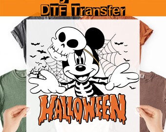 Transferencia termoadhesiva de Mickey Esqueleto para Halloween, Disney Spooky Listo para planchar, Calcomanía termoadhesiva de Truco o Trato