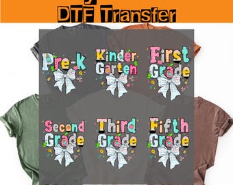 Coquette Back To School DTF Transferencia térmica, Bow School Grade Listo para planchar,