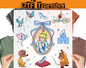Disney Princess Cinderella DTF Transfer, Cinderella Characters Ready To Press, Jaq and Gus Iron-On