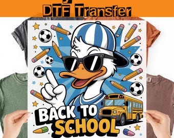 Transferencia de impresión DTF de pato de regreso a clases, listo para planchar, calcomanía termoadhesiva para el primer día de clases,
