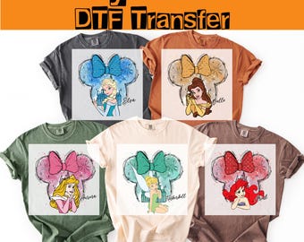 Coquette Princesses Matching Group DTFs Transfers, Floral Bow Mouse Ears Princess Ready To Press, Iron-On-Decal