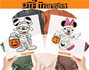 Personaliza la transferencia DTF de Halloween espeluznante de Disney, nombre de momia de Mickey Minnie personalizado listo para imprimir,