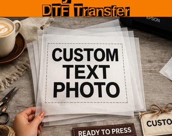 Transferencia térmica DTF de texto personalizado, lámina DTF personalizada lista para planchar, calcomanía termoadhesiva con foto personalizada,