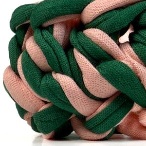 Chunky Green and Peach Bracelet, handcrafted crochet cuff, bangle, bold and stylish, soft and stretchy, unique and original, avant garde