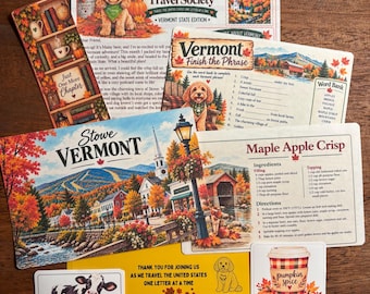 Vermont Travel Letter | Word Game | Letter | Bookmark | US Travel | Calendar | Mail Club | Postcard l Stationery l Scrapbook I Sticker