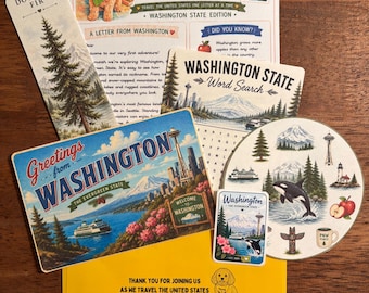 Washington State Travel Letter | Word Game | Postcard | Bookmark | Scrapbook | Sticker