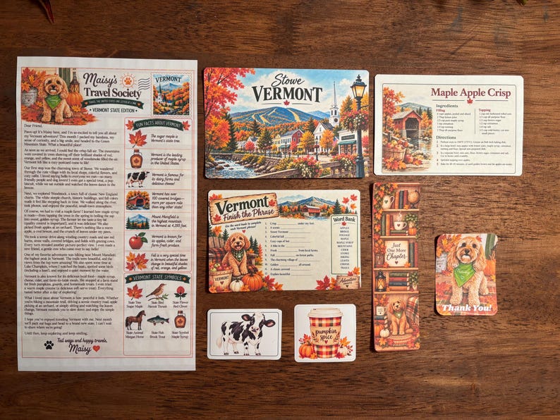 Vermont Travel Letter | Word Game | Letter | Bookmark | US Travel | Calendar | Mail Club | Postcard l Stationery l Scrapbook I Sticker image 2