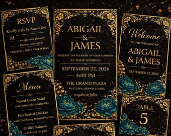 Pacote de Convites de Casamento de Luxo | Modelo Canva Editável (Download Instantâneo, Conjunto Completo para Casamento)