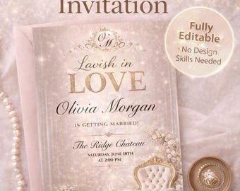 Convite de Luxo para Chá de Panela | Estampa Floral Moderna em Tons de Rosa e Dourado (Download Digital)