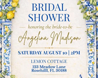 Modelo de convite para chá de panela com tema de limão | Tema italiano Amalfi (Download digital)