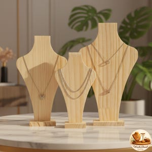 Wooden Necklace Display Stand, Minimalist Jewelry Organizer, Natural Wood Bust
