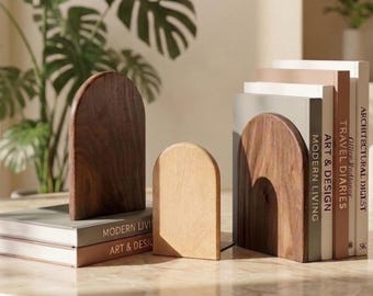 Fermalibri ad arco in legno, porta libri minimalista, decorazione moderna per libreria, organizer per casa e ufficio in stile giapponese