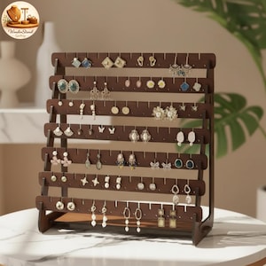 Wooden Earring Organizer Stand: Large Rotating Jewelry Display Rack