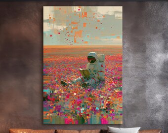 Book Lover Wall Art Canvas Print, Astronaut Reading Artwork, Literary Sci Fi Decor, Home Library Art, Unique Reader Gift