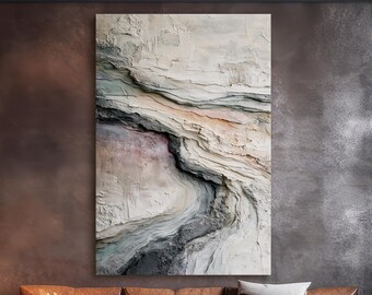 Arte de parede abstrata minimalista, impressão em tela cor creme e taupe, obra de arte em gesso com textura suave, decoração neutra de luxo discreto
