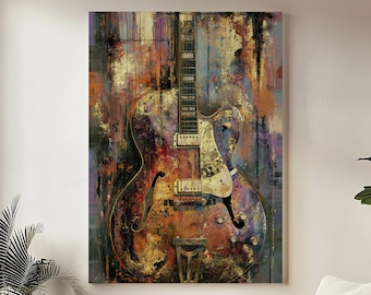 Lienzo decorativo de pared con diseño de guitarra blues, decoración musical con ambiente melancólico, obra de arte de guitarra vintage, lienzo para sala de música, regalo para guitarristas.