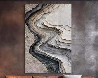 Limestone Abstract Wall Art, Neutral Stone Canvas Print, Layered Textured Artwork, Wabi Sabi Decor for Modern Interiors