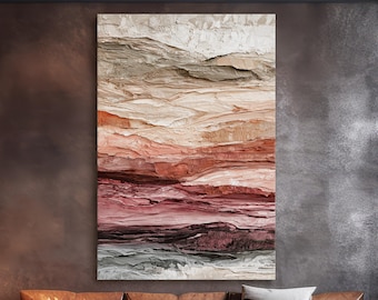 Blush Textured Abstract Wall Art, Rose Clay Canvas Print, Neutral Layered Artwork, Warm Modern Decor for Luxury Interiors