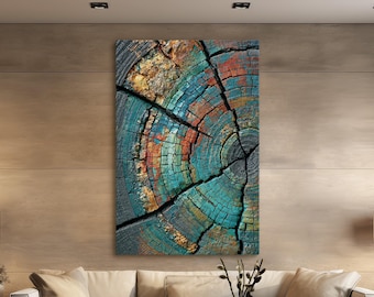 Lienzo decorativo Kintsugi para pared, decoración abstracta en oro turquesa, obra de arte con efecto de madera agrietada, lienzo Wabi Sabi, arte orgánico de lujo.