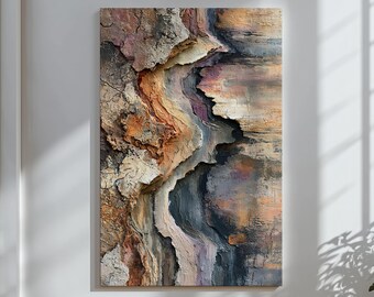 Lienzo decorativo abstracto texturizado para pared, arte en lienzo en tonos tierra, decoración moderna y orgánica para recibidor, obra de arte neutra con carácter.