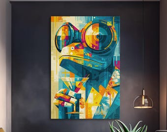 Cuadro decorativo de Martini, obra de arte moderna de rana, decoración para bar de cócteles, lienzo contemporáneo para salón, cuadro decorativo colorido.
